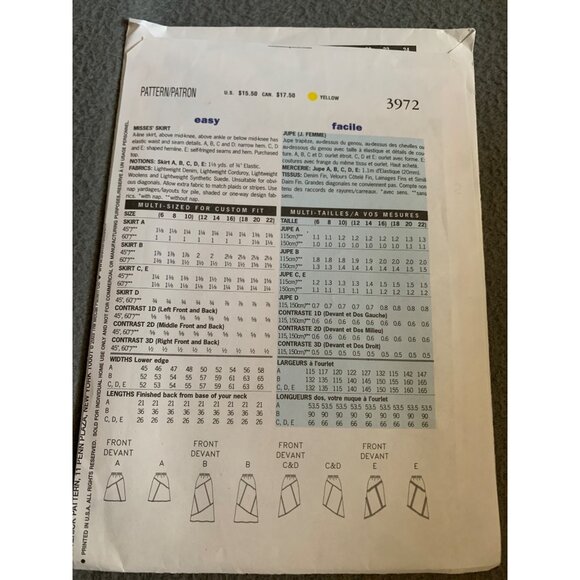 Butterick 3972 Misses Easy Skirt Sewing Pattern Size 12 14 16 2003 - Picture 2 of 2